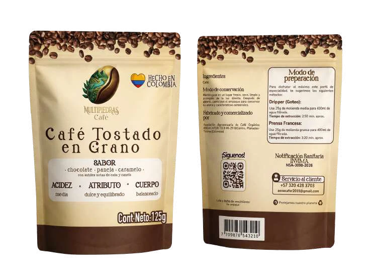 Presentación comercial de café incluida en el portafolio